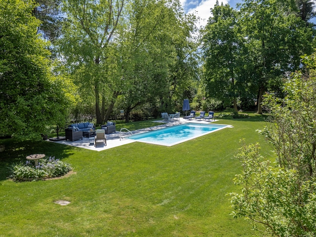 304 Main St, Ridgefield, CT 06877 - swimming pool featuring an outdoor living space, a patio, and a lawn