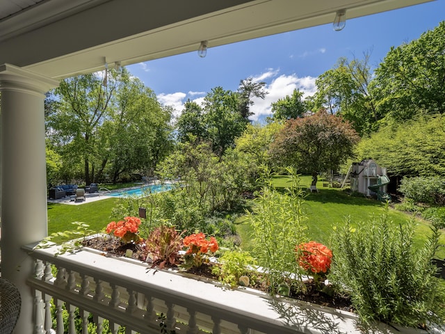 304 Main St, Ridgefield, CT 06877 - view of grassy yard featuring an outdoor pool and view of wooded area