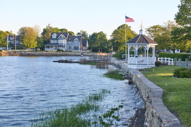 11 Elliott St, Norwalk, CT 06855 - dock area with a gazebo, a water view, and a yard