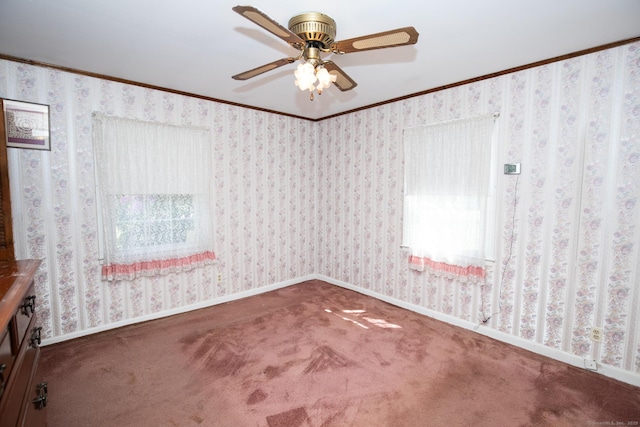 7 Cheryl Ave, Wallingford, CT 06492 - spare room featuring carpet floors, ceiling fan, baseboards, and crown molding