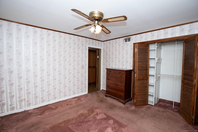 7 Cheryl Ave, Wallingford, CT 06492 - unfurnished bedroom featuring carpet floors, a closet, ceiling fan, baseboards, and ornamental molding
