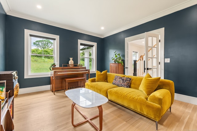 26 Hunting Ridge Rd, Brookfield, CT 06804 - living area with crown molding, light wood-style flooring, baseboards, and recessed lighting