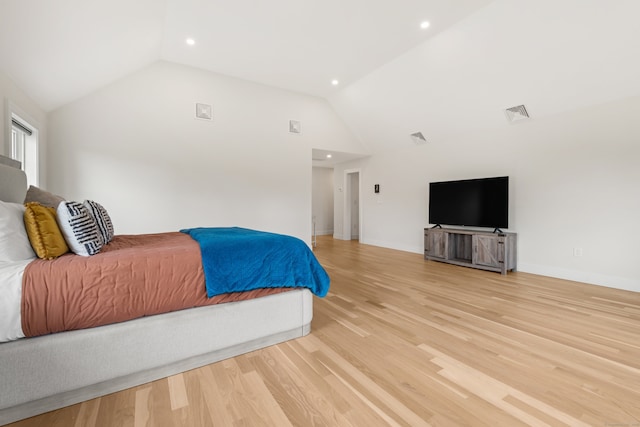 26 Hunting Ridge Rd, Brookfield, CT 06804 - bedroom featuring lofted ceiling, light wood-style floors, recessed lighting, and baseboards