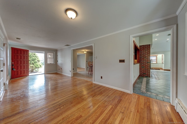 3 Clear View Dr, Mansfield, CT 06250 - unfurnished room with a baseboard radiator, light wood-style flooring, ornamental molding, and baseboards