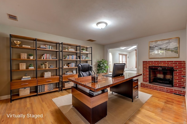3 Clear View Dr, Mansfield, CT 06250 - office area featuring light wood-style flooring, a fireplace, and baseboards