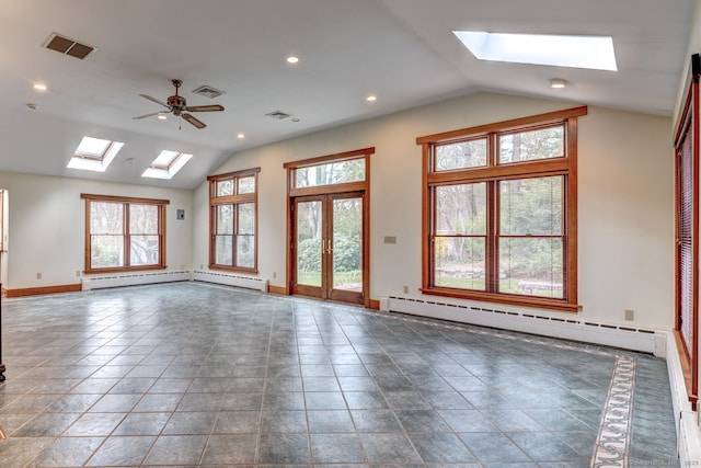 3 Clear View Dr, Mansfield, CT 06250 - unfurnished room with a skylight, vaulted ceiling, baseboard heating, baseboards, and recessed lighting