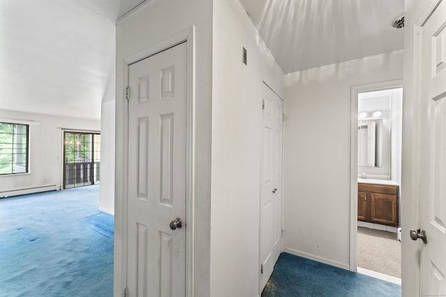 50 Aiken St Apt 465, Norwalk, CT 06851 - hall featuring carpet floors, baseboard heating, and baseboards