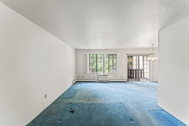 50 Aiken St Apt 465, Norwalk, CT 06851 - unfurnished living room featuring carpet flooring, a baseboard heating unit, a chandelier, and an AC wall unit