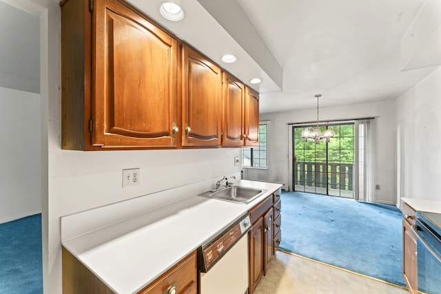 50 Aiken St Apt 465, Norwalk, CT 06851 - kitchen with dishwasher, light carpet, a sink, recessed lighting, and light countertops