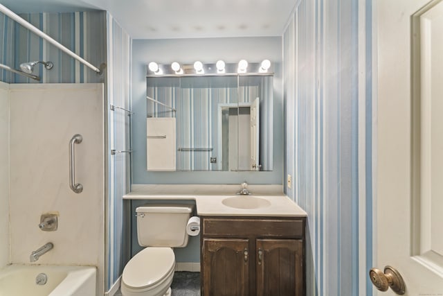 50 Aiken St Apt 465, Norwalk, CT 06851 - full bathroom with vanity, toilet, shower / tub combination, and wallpapered walls