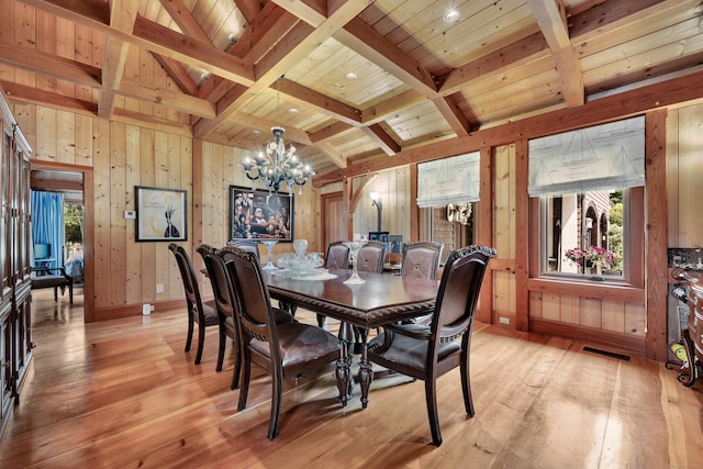 218 Kuhne Rd, Southbury, CT 06488 - dining space with light wood-type flooring, a chandelier, wood walls, baseboards, and plenty of natural light