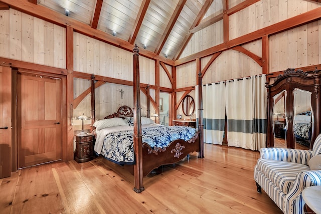 218 Kuhne Rd, Southbury, CT 06488 - bedroom featuring hardwood / wood-style flooring, high vaulted ceiling, and wood ceiling with exposed beams