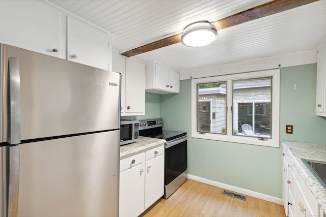 35 Old Acres Rd, East Haddam, CT 06469 - kitchen with stainless steel appliances, white cabinetry, light wood-style flooring, and light countertops