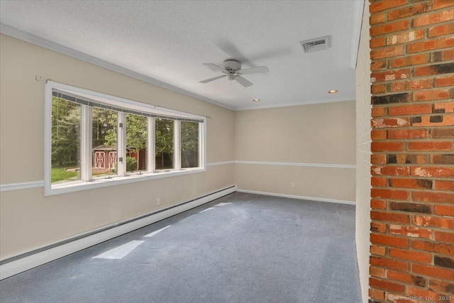 166 Mine Rd, Bristol, CT 06010 - empty room featuring carpet floors, a ceiling fan, ornamental molding, a baseboard heating unit, and baseboards