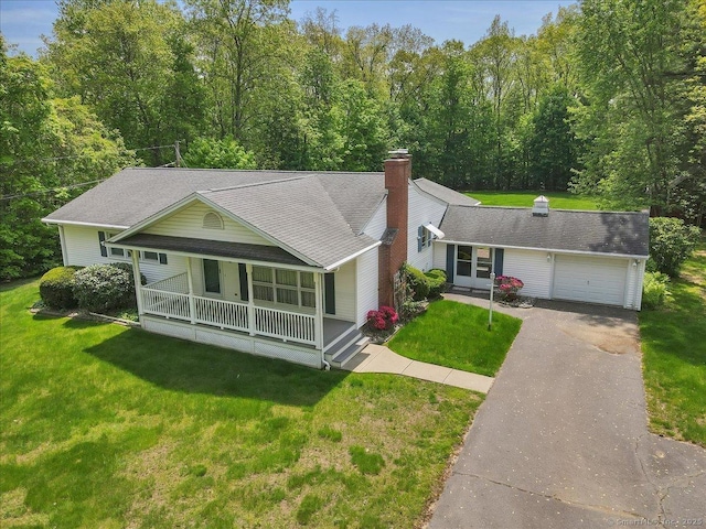 166 Mine Rd, Bristol, CT 06010 - view of front of house featuring driveway, a porch, a front yard, a garage, and a shingled roof