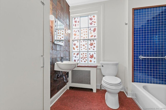 8 Academy St, New Haven, CT 06511 - full bathroom featuring radiator heating unit, toilet, baseboards, and tile patterned floors