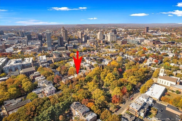 8 Academy St, New Haven, CT 06511 - aerial view of property and surrounding area featuring nearby urban area