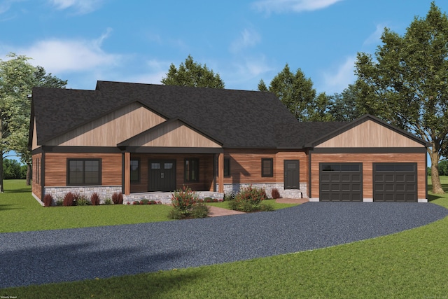 000 Joy Rd, Woodstock, CT 06281 - view of front of home with an attached garage, stone siding, gravel driveway, and a front yard