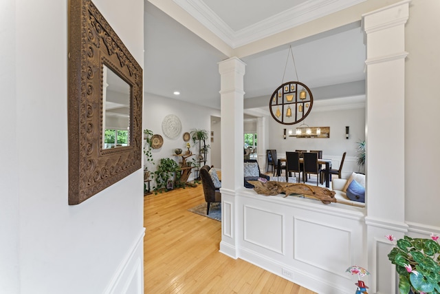 403 Mulligan Dr Unit 403, Oxford, CT 06478 - corridor with a chandelier, light wood-style flooring, ornamental molding, plenty of natural light, and recessed lighting