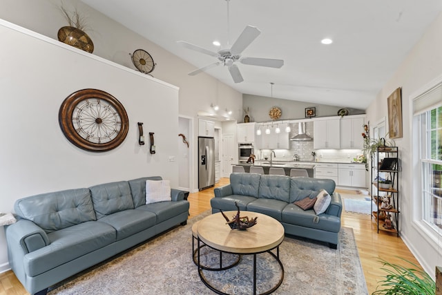403 Mulligan Dr Unit 403, Oxford, CT 06478 - living area with vaulted ceiling, light wood-type flooring, healthy amount of natural light, ceiling fan, and recessed lighting
