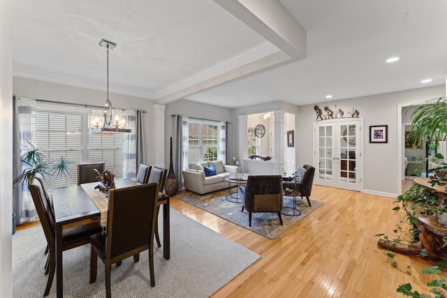 403 Mulligan Dr Unit 403, Oxford, CT 06478 - dining space with a chandelier, recessed lighting, light wood-style flooring, ornamental molding, and french doors