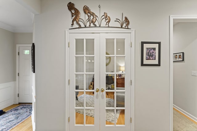 403 Mulligan Dr Unit 403, Oxford, CT 06478 - doorway to outside with wood finished floors, crown molding, and french doors