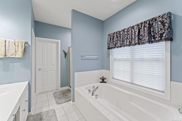 403 Mulligan Dr Unit 403, Oxford, CT 06478 - bathroom featuring a bath, vanity, tile patterned flooring, and a stall shower