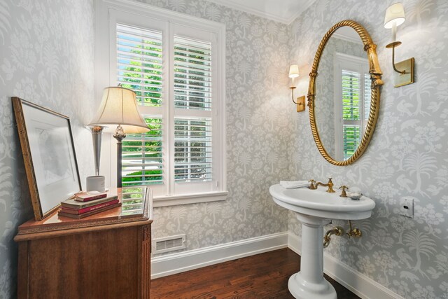 276 Greenley Rd, New Canaan, CT 06840 - bathroom featuring wood finished floors, crown molding, and baseboards