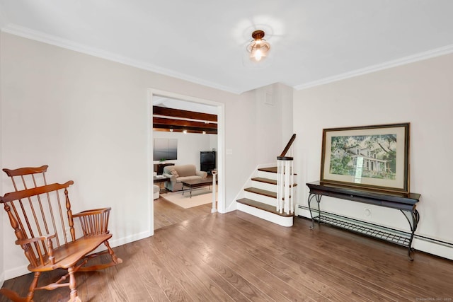 6 Cedar Cir, Newtown, CT 06470 - sitting room with stairway, wood finished floors, crown molding, and baseboards