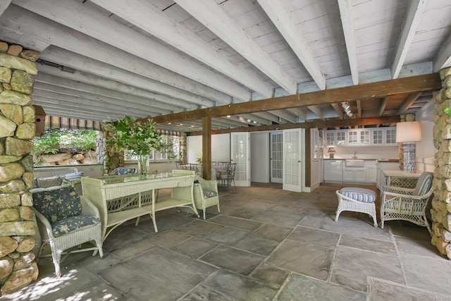 708 Ponus Rdg, New Canaan, CT 06840 - view of patio / terrace featuring outdoor dining space and a sink
