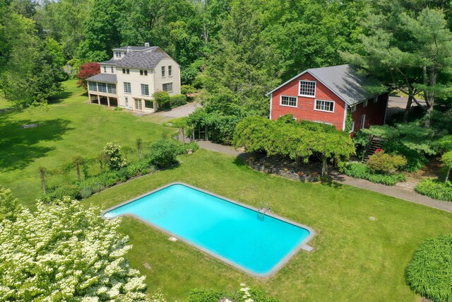 708 Ponus Rdg, New Canaan, CT 06840 - view of swimming pool with a yard and a view of trees