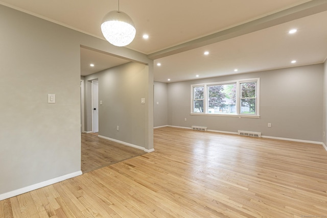 79 Arrowbrook Rd, Windsor, CT 06095 - empty room with light wood finished floors, baseboards, recessed lighting, and ornamental molding