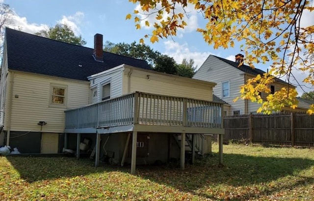 647 Fountain St, New Haven, CT 06515 - back of house featuring a deck, a chimney, and a shingled roof
