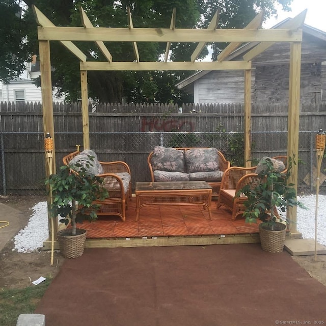 392 Laurel Ave, Bridgeport, CT 06605 - view of patio / terrace featuring outdoor lounge area, a pergola, and a wooden deck