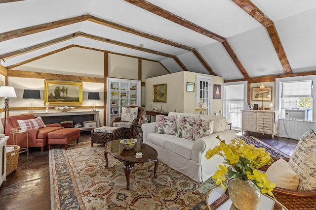 94 Glen Rd, Newtown, CT 06482 - living area with lofted ceiling, hardwood / wood-style flooring, and cooling unit