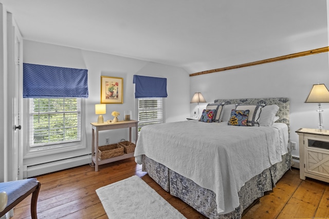 94 Glen Rd, Newtown, CT 06482 - bedroom featuring a baseboard heating unit, hardwood / wood-style flooring, and vaulted ceiling