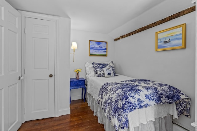 94 Glen Rd, Newtown, CT 06482 - bedroom with dark wood-type flooring, baseboards, and lofted ceiling