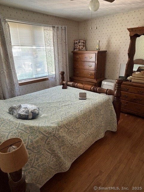 78 Pleasant View Rd, Thomaston, CT 06787 - bedroom featuring wood finished floors, ceiling fan, and wallpapered walls