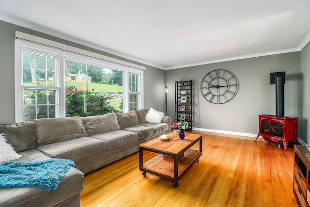 7 Broadview Rd, Brookfield, CT 06804 - living area with light wood-style floors, ornamental molding, and a wood stove