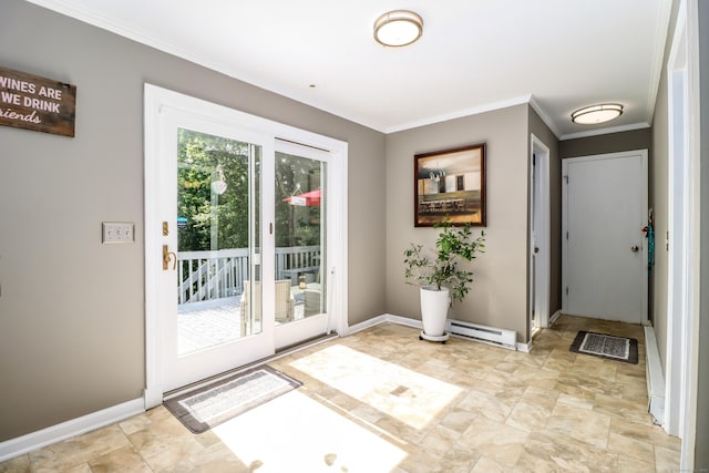 7 Broadview Rd, Brookfield, CT 06804 - entryway with baseboard heating, crown molding, and stone finish floors