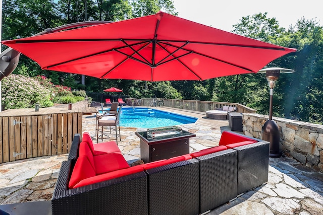 7 Broadview Rd, Brookfield, CT 06804 - view of swimming pool with an outdoor living space with a fire pit and a patio area