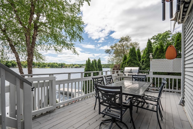 22 Lake Shore Dr, Middlefield, CT 06455 - deck featuring outdoor dining space, a water view, and grilling area