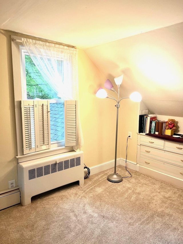 13 Oak St, Wolcott, CT 06716 - bonus room featuring carpet, radiator, lofted ceiling, and baseboards