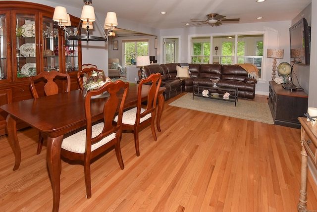 63 Hudson Ln Unit 63, Windsor, CT 06095 - dining area featuring light wood finished floors, recessed lighting, ceiling fan, and a chandelier