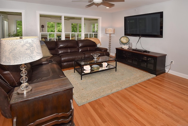 63 Hudson Ln Unit 63, Windsor, CT 06095 - living room with a ceiling fan, baseboards, and wood finished floors