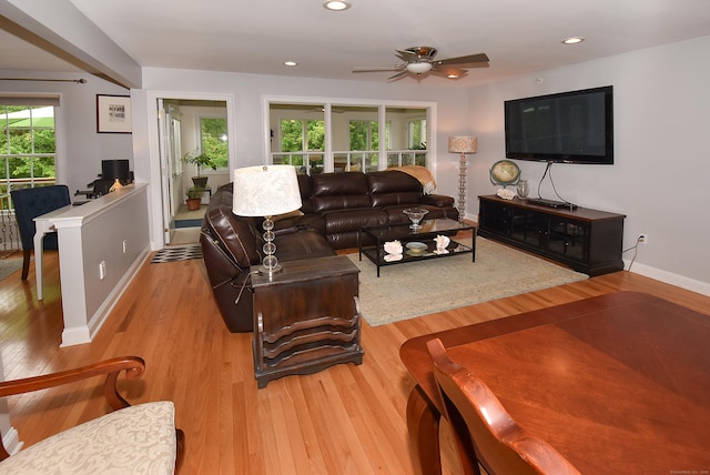 63 Hudson Ln Unit 63, Windsor, CT 06095 - living area with wood finished floors, a ceiling fan, baseboards, and recessed lighting