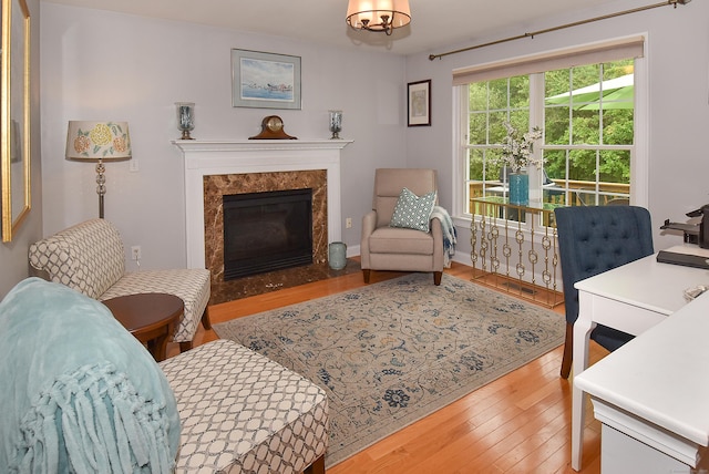63 Hudson Ln Unit 63, Windsor, CT 06095 - living area featuring wood finished floors and a premium fireplace