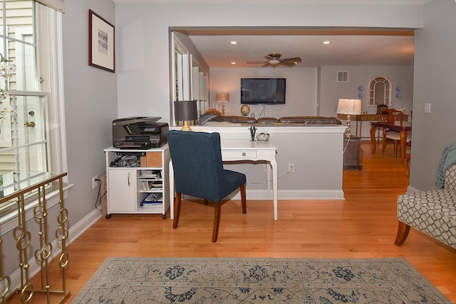 63 Hudson Ln Unit 63, Windsor, CT 06095 - home office with light wood-type flooring, ceiling fan, baseboards, and recessed lighting