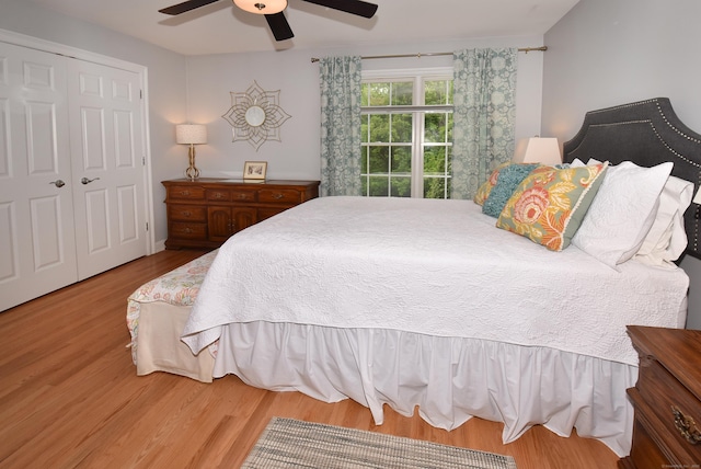 63 Hudson Ln Unit 63, Windsor, CT 06095 - bedroom featuring light wood-type flooring, a ceiling fan, and a closet