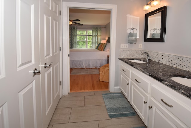 63 Hudson Ln Unit 63, Windsor, CT 06095 - ensuite bathroom featuring double vanity, tile patterned flooring, and a ceiling fan